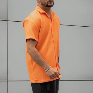Verano europeo y americano Casual manga corta Color sólido moda naranja hombres camisa 2023 - Product Image 4