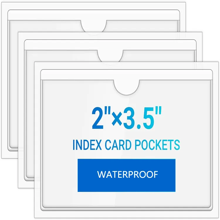 Bolsillos para tarjetas de índice con bolsillos adhesivos abiertos superiores Portaetiquetas de plástico para tarjetas de notas y tarjetas de biblioteca
