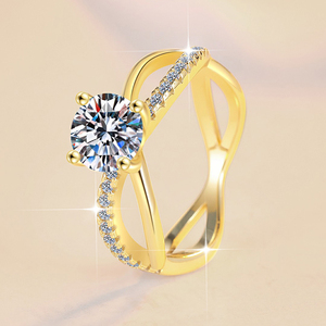 <span class=keywords><strong>Bijoux</strong></span> fins, bague de fiançailles romantique en argent sterling S925 plaqué or, croix torsadée, 1 carat VVs1 Moissanite pour femmes - Product Image 4