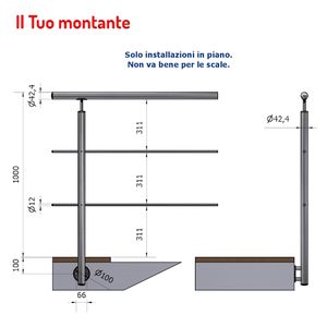 A4-round Hauteur de fixation latérale du montant 1.00m Acier inoxydable (AISI 316) avec 2 trous Ø 12.5 Ø 42.4 SKU P110109-2 Finition satinée - Product Image 1