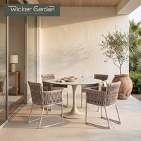 Ensemble de table et chaises de jardin en aluminium avec chaises en corde tressée, mobilier de terrasse rond pour hôtel, restaurant, complexe hôtelier, projet hôtelier