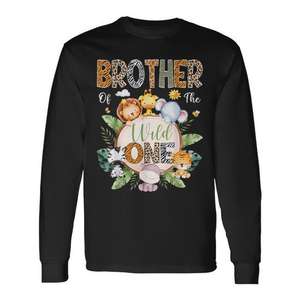 Brother Of The Wild One - Camiseta de manga larga con diseño de animales de la selva y safari para el primer cumpleaños - Product Image 1