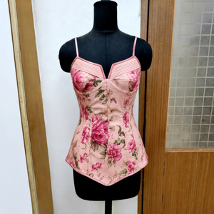 Corset rose à motifs floraux avec baleines en acier, décolleté cœur, bretelles spaghetti, camisole gainante, impression numérique personnalisée pour femme, usage quotidien - Product Image 1