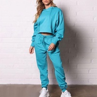 Ensemble de survêtement pour femme OEVE de haute qualité, personnalisé, uni, avec crop-tops à manches longues, ensemble de sweats à capuche décontractés oversize pour femme, ensemble de survêtement évasé