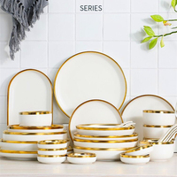 Ensemble de vaisselle réutilisable en céramique de style nordique, 9 pièces, vaisselle blanche, porcelaine de luxe, bol à riz, aspect pierre