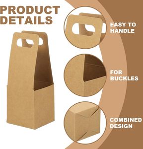 ที่ใส่เครื่องดื่มพร้อมหูหิ้ว ทำจากกระดาษคราฟท์ ใส่แก้วได้ 1 ใบ สำหรับเครื่องดื่มร้อนหรือเย็น ถุงของขวัญลายดอกไม้ กล่องห่อดอกไม้ สีน้ำตาล - Product Image 3