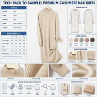 Robe longue en cachemire pur 100% pour femme, col montant, tricot côtelé vertical, coupe droite, style Old Money, luxe discret, collection Automne Hiver 2026