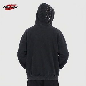OEM Manufacturer Vintage Distressed Acid Washed Hoodie <b>Rhinestone</b> Star Graphic Hooded <b>Jacket</b> Men's Heavy Cotton Zip up Hoodie - Product Image 2