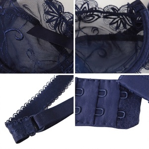Conjunto de lencería sexy de encaje azul marino para mujer, 2 piezas, transparente, estilo francés, tallas grandes, venta al por mayor - Product Image 5
