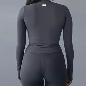 Custom Logo Full Zip Up Yoga Gym Fitness High Waist Yoga Leggings Women Gym 2 Pieces Yoga Jacket Activewear Set