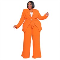 Ensemble deux pièces professionnel décontracté pour femmes grandes tailles, style modeste, pantalon à lacets à manches longues, uni, printemps