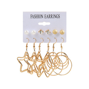 Pendientes de Moda, Geométricos, Estrella, Círculo, Aleación, Perlas, Diamantes, 6 Pares, Juego de Joyería para Aniversario - Product Image 5