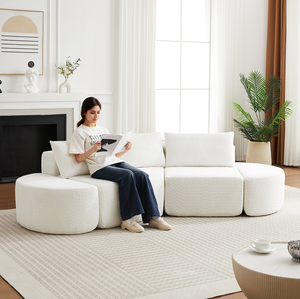 Ensemble de canapé modulaire convertible en forme de V de 106,3 pouces en tissu chenille, design moderne, trois coussins décoratifs, deux ottomanes incurvés pour hôtel - Product Image 6