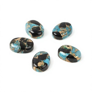 Cabochon ovale lisse en turquoise Kingman bleu-noir de 12x16mm, pierre précieuse à dos plat pour la fabrication de bijoux DIY, breloques et bagues - Product Image 1
