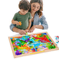 Ensemble de cartes de puzzle en bois pour enfants, thèmes variés (animaux, véhicules, princesses), avec plateau, découpe laser, en tilleul finition satinée, boîte cadeau OEM