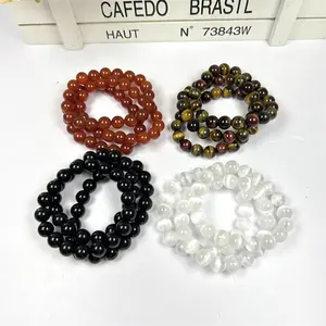 Venta al por mayor 10MM pulsera de piedra redonda piedras preciosas pulseras de cuentas de cristal pulseras de joyería elástica para regalos