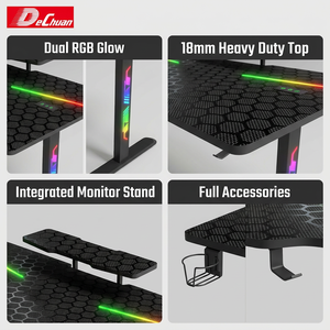 โต๊ะคอมพิวเตอร์สำหรับเล่นเกมพร้อมขาตั้งจอภาพ ไฟ RGB คู่ ใช้พลังงานจาก <span class=keywords><strong>USB</strong></span> มี 3 ขนาด - Product Image 2