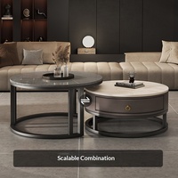 Table basse en métal avec plateau en dalle rocheuse, design nordique, rangement, meubles de salon, petit appartement, luxe léger, nouveauté 2025
