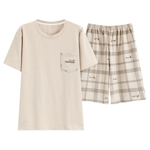 Nuovi <span class=keywords><strong>pantaloncini</strong></span> estivi a maniche corte per la casa per il tempo libero pigiami da <span class=keywords><strong>uomo</strong></span> in puro <span class=keywords><strong>cotone</strong></span> - Product Image 5