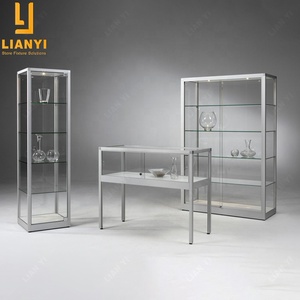 Bán buôn thương mại phong cách trong suốt Tempered Glass vitrine Showcase với kệ - Product Image 6