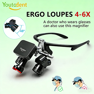 Loupes dentaires ergonomiques en acier chirurgical, grossissement réglable 4-6X avec lampe frontale LED 5W 30000lux - Product Image 1