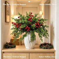 Bouquet de cyprès artificiel de Noël et d'Halloween avec baies rouges, centre de table intérieur très populaire, décoration en gros