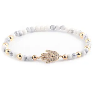 Modyle — bracelet en acier inoxydable couleur or, bijou populaire pour femmes, la main de fatma hamsa, perle