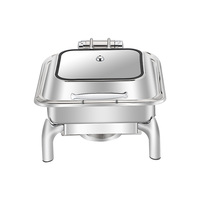 Calentador de alimentos eléctrico de acero inoxidable directo de fábrica, juego de estufa de buffet de capacidad de 9L con tapa de vidrio extraíble para catering