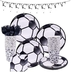 足球生日派对一次性餐具套装足球纸盘子杯子和餐巾纸男孩足球生日派对用品