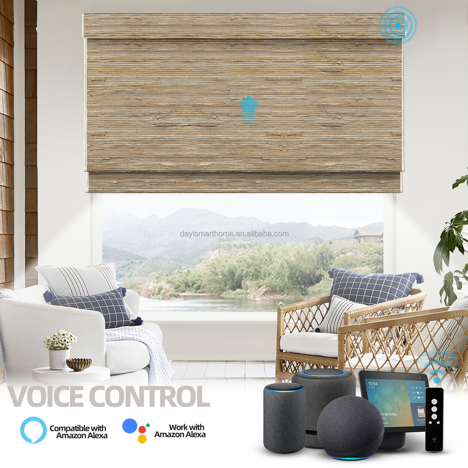 Google Alexa Shades & Shutters Außen rolle Motorisierte Smart Woven Holz jalousien