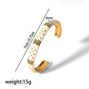 Nuevo diseño White Esmalte Star Evils Eye Zircon Brazaletes 18K Chapado en oro Acero inoxidable Gota de aceite Apertura Brazaletes para mujeres - Product Image 5