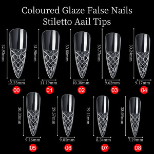 Uñas Acrílicas ABS Transparentes, Forma Trapezoidal, Largas y Puntiagudas, Diseño Cóncavo Convexo 3D con Cristales - Product Image 3