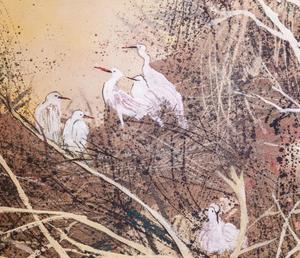 Handmade Trung Quốc Phong Cách Bằng Đá Sa Thạch Sơn Cuối Mùa Thu Rừng Với Chim Tường Nghệ Thuật Hiện Đại Vải Trang Trí Cho Văn Phòng Trang Trí Nội Thất - Product Image 2