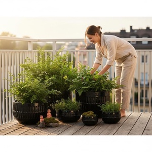 Ensemble de 2 pots de fleurs modernes en céramique émaillée durables pour une utilisation en intérieur/bureau et en jardin pour les fleurs/plantes vertes - Product Image 3