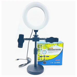 Anillo de Luz LED para Selfies, Portátil, Mini USB, de 6 Pulgadas, con 2 Celulares, Iluminación Fotográfica de Belleza Móvil, Precio Económico - Product Image 1