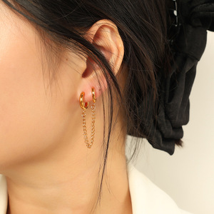 Pendientes de aro con cadena dorada, pendientes colgantes de acero inoxidable, diseño minimalista, joyería de moda para mujer - Product Image 4