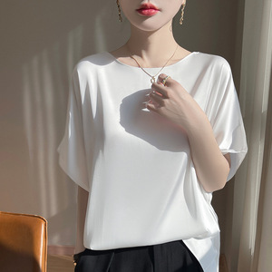 Camicetta da donna in <span class=keywords><strong>raso</strong></span> <span class=keywords><strong>di</strong></span> seta in <span class=keywords><strong>raso</strong></span> stile semplice tinta unita Casual da donna - Product Image 3