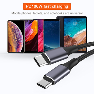 5A 100W PD <span class=keywords><strong>Doble</strong></span> cabeza recta USB <span class=keywords><strong>C</strong></span> a <span class=keywords><strong>C</strong></span> Cable de datos de carga rápida Cable de cargador trenzado de nailon para tabletas y computadoras - Product Image 3