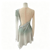 Robe de patinage artistique asymétrique vert sauge dégradé, dos ouvert, en maille ornée de strass, pour concours de danse sur glace