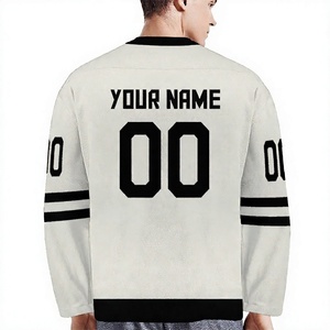 เสื้อฮอกกี้น้ำแข็งสีขาวสำหรับผู้ชาย คอกลม แขนยาว ระบายอากาศได้ดี พิมพ์ลายแบบซับลิเมชั่น แห้งเร็ว ทรงปกติ สำหรับผู้ใหญ่ - Product Image 1