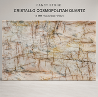 Dalle de quartz cosmopolite Cristallo FANCY STONE 18 mm polie rétroéclairée en pierre naturelle pour murs d'accentuation et décoration de bars de luxe