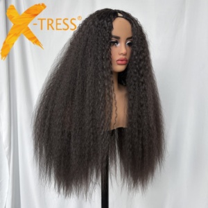 X-TRESS <strong>V</strong> <strong>Part</strong> Glueless Afro Kinky Straight <strong>Wig</strong> Synthetic <strong>Wig</strong> Long Curly Yaki Straight <strong>Wig</strong> Natural Black for Women Wholesale - Product Image 4