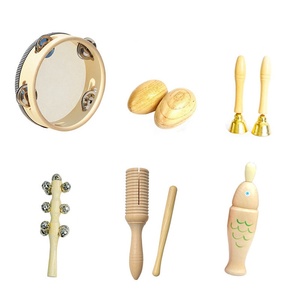 Ensemble d'instruments de percussion en bois en gros avec triangle, sonnette à main, castagnette et tube sonore pour l'éducation musicale et le jeu des enfants - Product Image 2