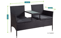 Mobilier de jardin Banc de jardin en polyrotin avec table intégrée pour 2 personnes Banc en rotin PE en osier pour patio