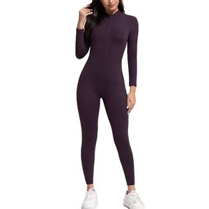 Mono de yoga deportivo de alta intensidad americano de manga larga con almohadilla de pecho desmontable y cremallera medio abierta - Product Image 3