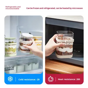 Bol à <span class=keywords><strong>petit</strong></span>-<span class=keywords><strong>déjeuner</strong></span> en verre portable avec couvercle et cuillère pour smoothies et yaourts, idéal pour les overnight oats - Product Image 5