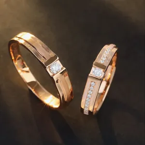 H & F Roségoud Prijs Gesneden Trouwring Set 18K 14K 10K Puur Goud Natuurlijke Diamanten Trouwring Voor Bruidspaar