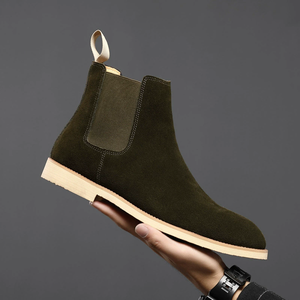 Bottes Chelsea Classiques pour Hommes en Cuir Véritable Marron avec Semelle en Caoutchouc et Détails en <span class=keywords><strong>Daim</strong></span> – Chaussures Habillées de <span class=keywords><strong>Luxe</strong></span> pour Hommes - Product Image 4