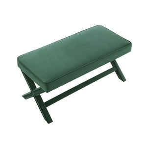 Velvet Green Upholstered <b>Bench</b> with X-Crossed Legs Comfort <b>Cushion</b> Pouf - Product Image 5