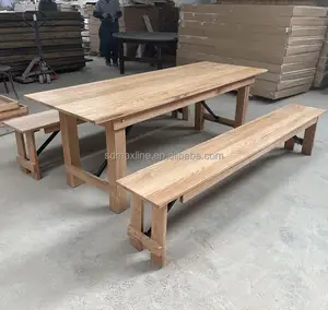 Muebles de madera rectangulares, mesa de granja plegable rústica, banco y mesa plegable de madera Vintage